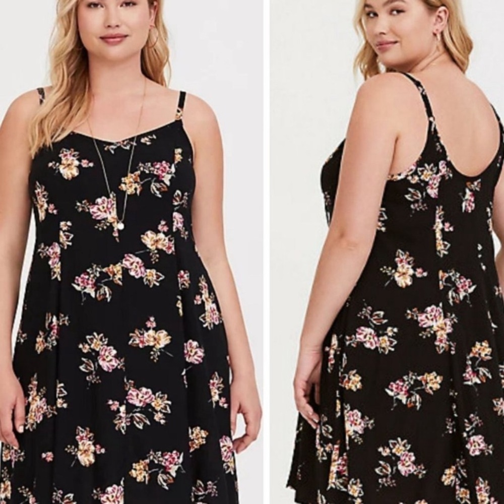 Torrid 2X black floral trapeze dress - new!
